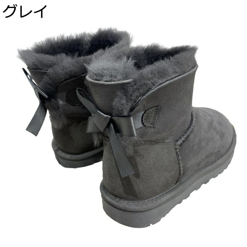保暖 冬用 ムートンブーツ レディース リポン ハイカット ショート丈 ローヒール ムートン 羊毛100％ 裏ボア 防寒 靴 軽量 ウインターブーツ ラウンドトゥ 軽量 美脚 おしゃれ 防滑 冬用