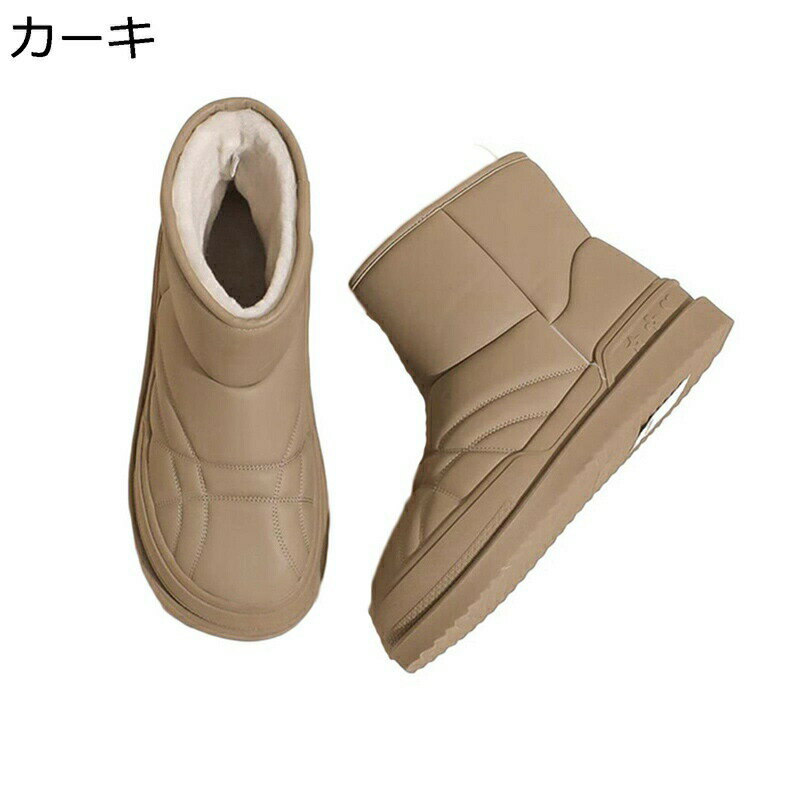 ムートンブーツ レディース ショート丈 ハイカット 防水 防寒 靴 ブーツ ウインターブーツ ラウンドトゥ フラット PU 綿靴 雪遊び スリッポン ハイカット 防滑 保暖 裏ファー 真冬 無地