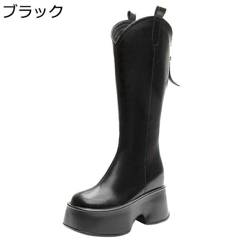 小さいサイズ ブーツ レディース 身長11CMアップ オーバーニーブーツ 厚底 7.5CMアウトヒール 3.5CMインヒール ロング丈 高筒 サイハイブーツ サイドジップ 豚革 ラウンドトゥ 秋冬