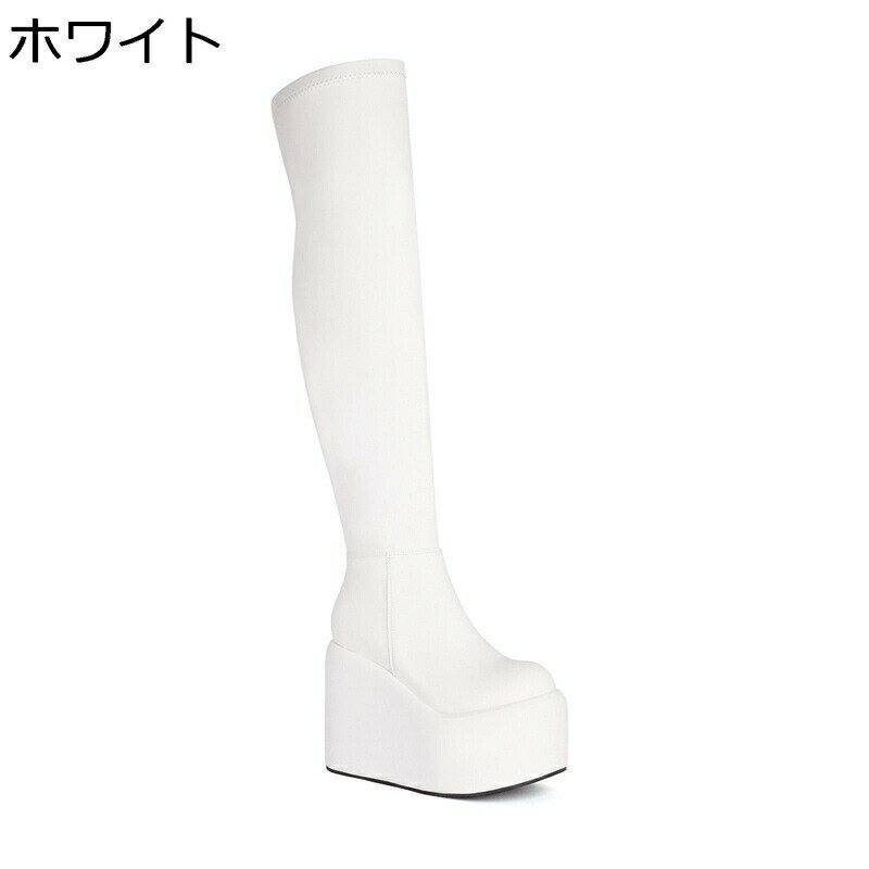 大きいサイズ ロングブーツ レディース 厚底 オーバーニーブーツ ストレッチ 11.5CMヒール サイドジップ 純粋 ストーム プラットフォーム 秋冬 ファンション モード セクシー エレガント 艶