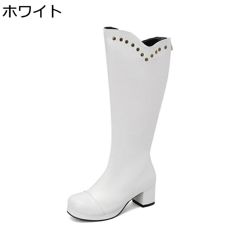 ロングブーツ 大きいサイズ レディース ストーム チャンキーヒール 5CMヒール ストーム バックジップ 純粋 秋冬 高筒ブーツ 騎士ブーツ コスプレ靴 甘ロリ靴 カジュアル 美脚 おしゃれ