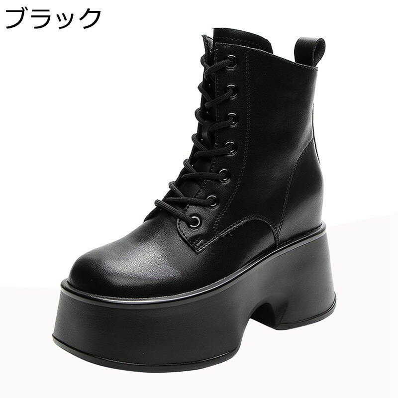ショートブーツ レディース 11CMヒール 小さいサイズ チャンキーヒール ハイヒール レースアップ サイドジップ プラットフォーム 秋冬 インヒール シークレットブーツ 通勤 通学 美脚 細見え