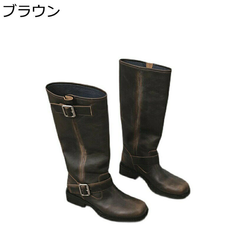 ブーツ レディース オーバーニーブーツ スクエアトゥ ロング丈 長ブーツ 防寒ブーツ ローヒール 太めヒール サイドジップ 5CMヒール カウガール 着脱簡単 脱がない 秋冬 ウェッジソール