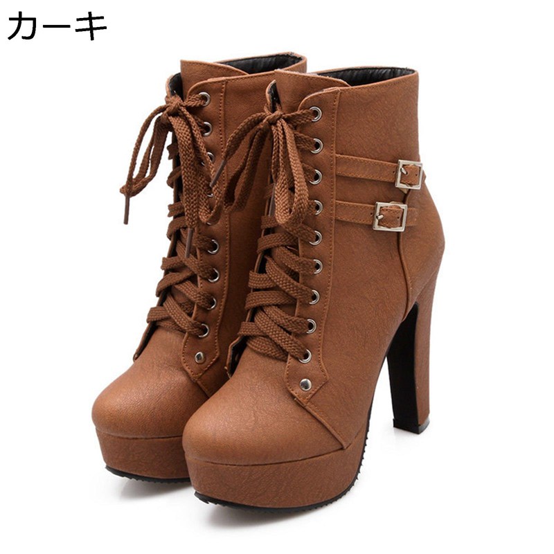 大きいサイズ ショートブーツ レディース ストーム ピンヒール スエード ハイヒール 9cmヒール レースアップ バックル付き 秋冬 プラットフォーム ヴィンテージ カジュアル オフィス 日常