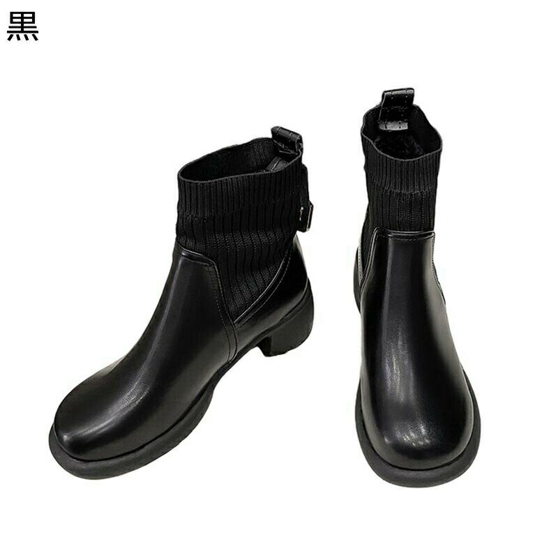 ショートブーツ ソックスブーツ レディース 粗いかかと ラウンドトゥ ストレッチ ハイヒール 歩きやすい 弾力性 ニット カジュアル ファッション 美脚 滑り止め やわらか 会社 冬靴 秋靴