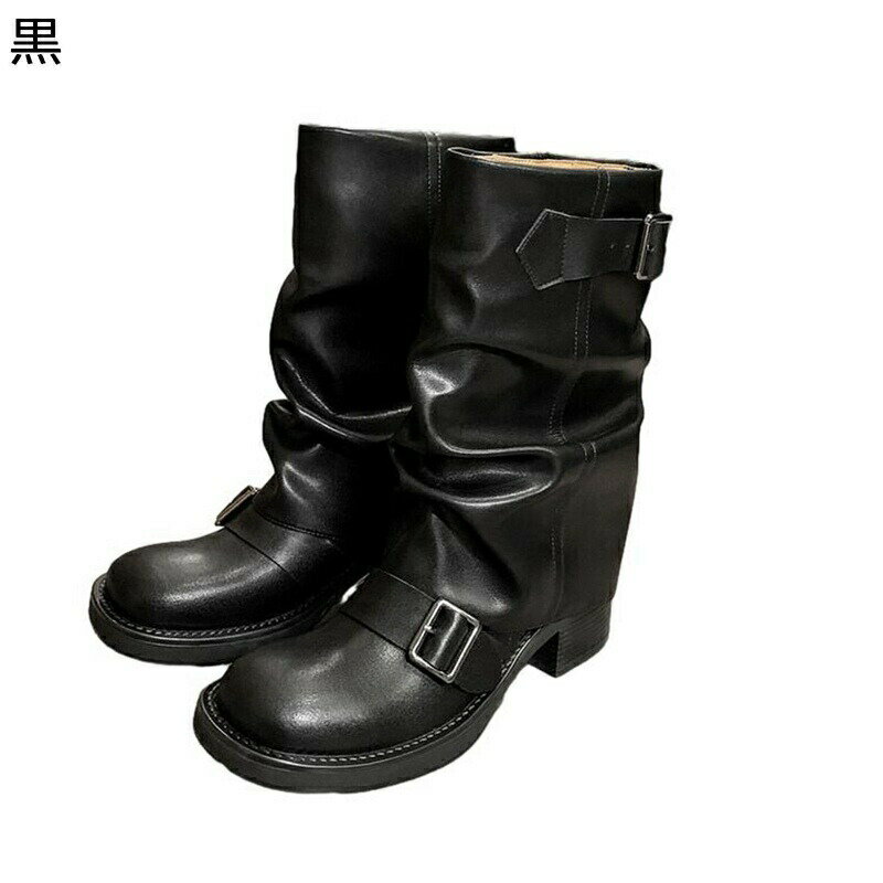 ショートブーツ レディースブーツ ドレープ くしゅくしゅ ラウンドトゥ ミドルヒール 粗いかかと ゆったり 歩きやすい 秋靴 冬靴 通気 カジュアル おしゃれ ファッション 痛くない 原宿