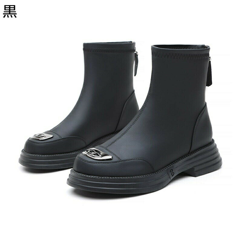 ショートブーツ 本革 レディースブーツ 革ブーツ レザー 大きいサイズ ファスナー 厚底 粗いかかと ラウンドトゥ 秋冬 カジュアル ファッション 痛くない 履きやすい 軽量 安定感 日常