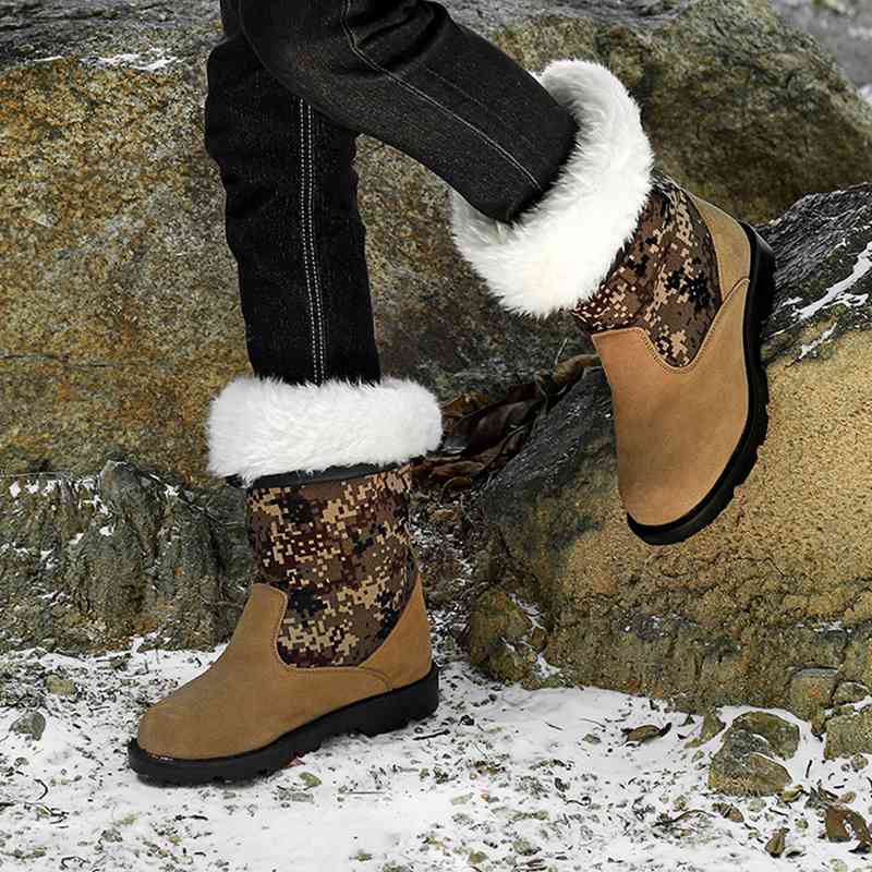 ムートンブーツ メンズ ミリタリーブーツ 迷彩 カモフラ柄 裏起毛 ファー 保温 防寒 ロングブーツ ハイカット 大きいサイズ アウトドア 防滑 耐摩耗性 登山靴 スノーブーツ SWAT ハイキングシューズ 3