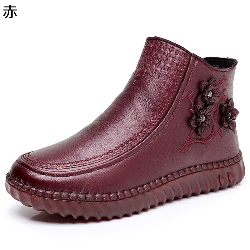 ショートブーツ スノーシューズ レディース ママ 婦人 大きいサイズ 花飾り 花モチーフ ムートンブーツ 冬 雪靴 防寒靴 裏パイル モコモコ 中高年 厚い 暖かい お母さん ギフト 50-70代