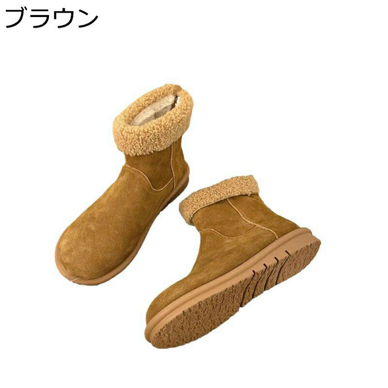 ウィンターブーツ 本革 スノーシューズ レディース レザー スエード マジックテープ ショートブーツ レースアップ ムートンブーツ 裏ボア もふもふ 防寒靴 綿靴 雪靴 かわいい 冬