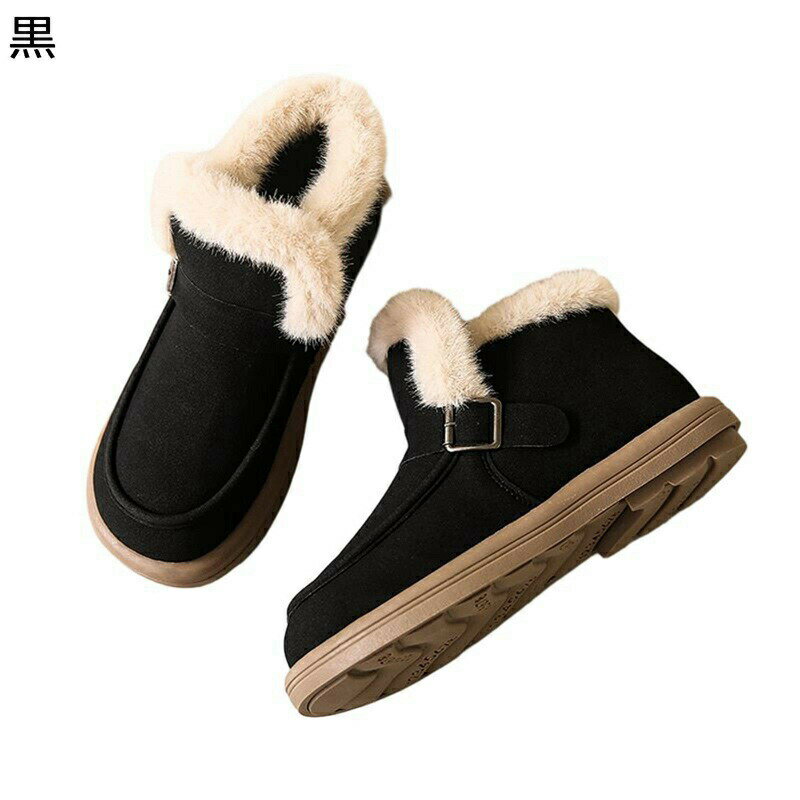 ムートンブーツ レディース 大きいサイズ モンクストラップ ベルト 金属 短靴 ファー付き フェイクスエ..