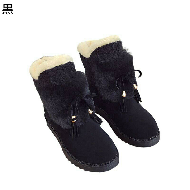 ムートンブーツ 金属 フリンジ ファー付き 蝶結び レディース ショートブーツ リボン 裏パイル ポーラーフリース スノーブーツ ウィンターブーツ ふわふわ 綿靴 防寒靴 雪対策 走れる