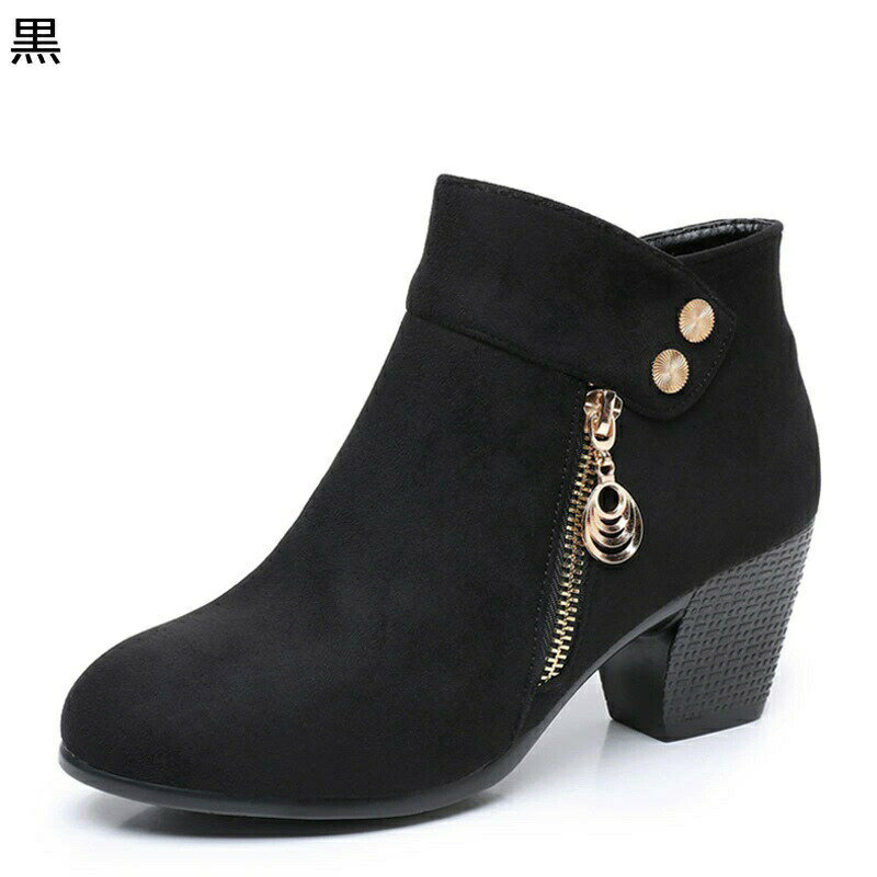 ショートブーツ 短靴 太ヒール レディース 金属 メタリック スノーブーツ サイドジップ スノーシューズ ムートンブーツ 雪靴 防寒靴 裏ボア もふもふ 厚手 防水 耐久性 防滑 シンプル 日常 秋冬用