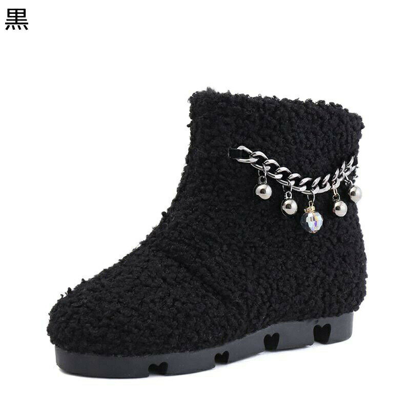ムートンブーツ レディース 金属 チェーン 裏ファー ハート 真珠 パール スノーシューズ 裏毛 もふもふ ラインストーン ショートブーツ 短靴 冬用ブーツ 雪靴 防寒靴 可愛い 女性 ト冬