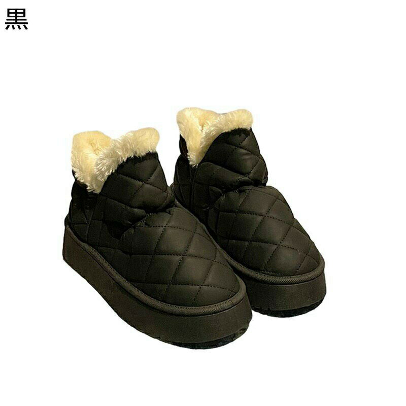 ウィンターブーツ スノーシューズ レディース アーガイル柄 素色 無地 ムートンブーツ ショートブーツ ..