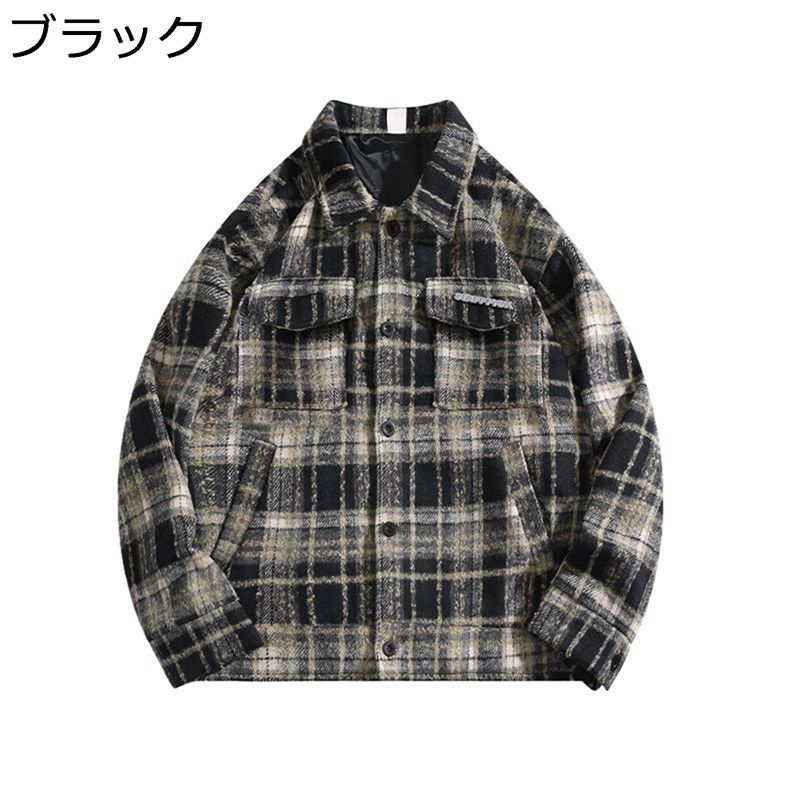 チェック柄 ショートジャケット メンズ アウター ブルゾン ポケット 学院風 コート 秋 冬 カジュアル ソフト 着回し 体型カバー コーディネート レジャー 普段着 旅行 登山 お出かけ ストリート ブラック レッド