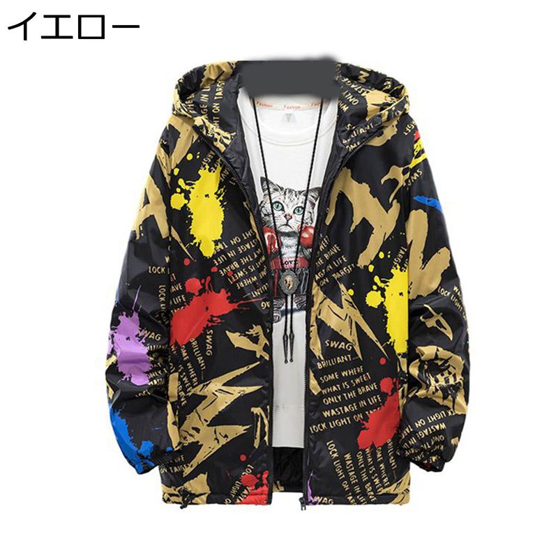 ダウンジャケット メンズ 長袖 ダウンコート ライトダウン ストリート ヒップホップ 総柄 プリント 個性 フード付き 厚手 カッコイイ アウター 大きいサイズ カジュアル 防風 暖かい あったか