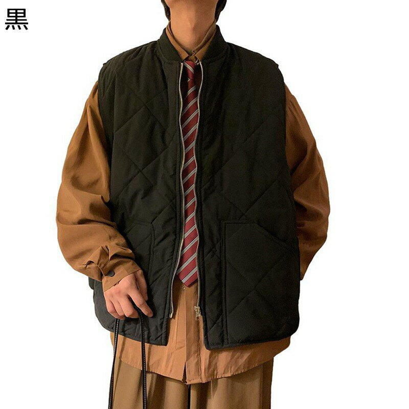 中綿入りベスト メンズ アーガイル柄 ジップアップ インナーベスト ポケット付き 秋冬服 暖か 防寒ベスト トップス 無袖ジャケット 体型カバー 薄い ゆったり...