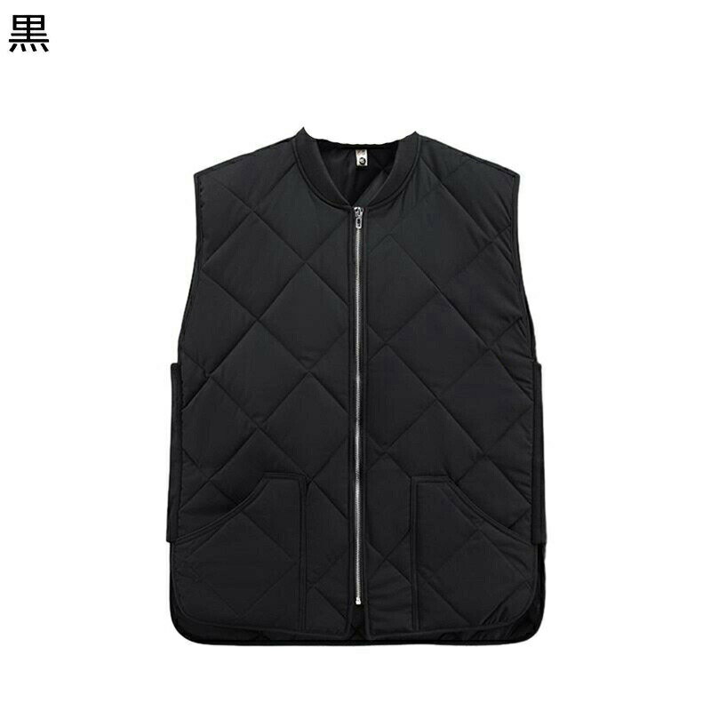 ダウンコットンベスト メンズ アーガイル柄 ポケット付き ジップアップ 中綿入 ベスト 軽いベスト チョッキ 無袖ベスト あったか トップス 秋冬 柔軟 おしゃ...