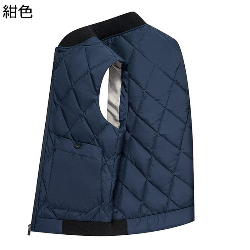 アウターベスト アヒル羽毛 ダウンベスト メンズ インナーベスト アーガイル柄 ポケット付き ジップアップ 厚い 雪対策 中綿 無袖ベスト やわらか 撥水 おし...