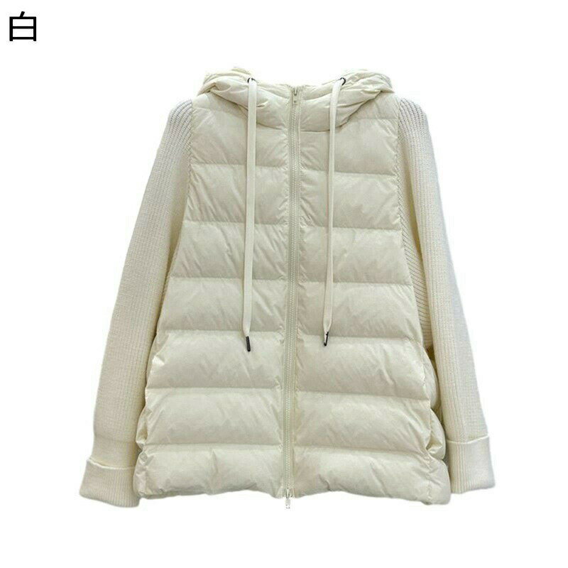 ダウンジャケット アヒル羽毛 ニット インナー ダウンパーカー レディース フード付き 長袖 厚手 防風防雨 ダウン入れ ダウン パファージャケット ジップアップ 防水性 シンプル ゆったり 秋冬