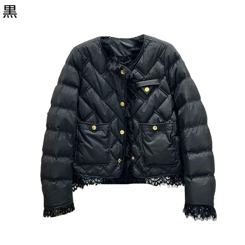 楽天kcreateダウンジャケット 丸首 レース レディース 金属 ボタン付き ポケット付き ジャケット アヒル羽毛 アウター 長袖 厚い 暖かい 防寒 軽い 冬ト かわいい もっちり 姫系 お嬢様風 普段使い 秋冬