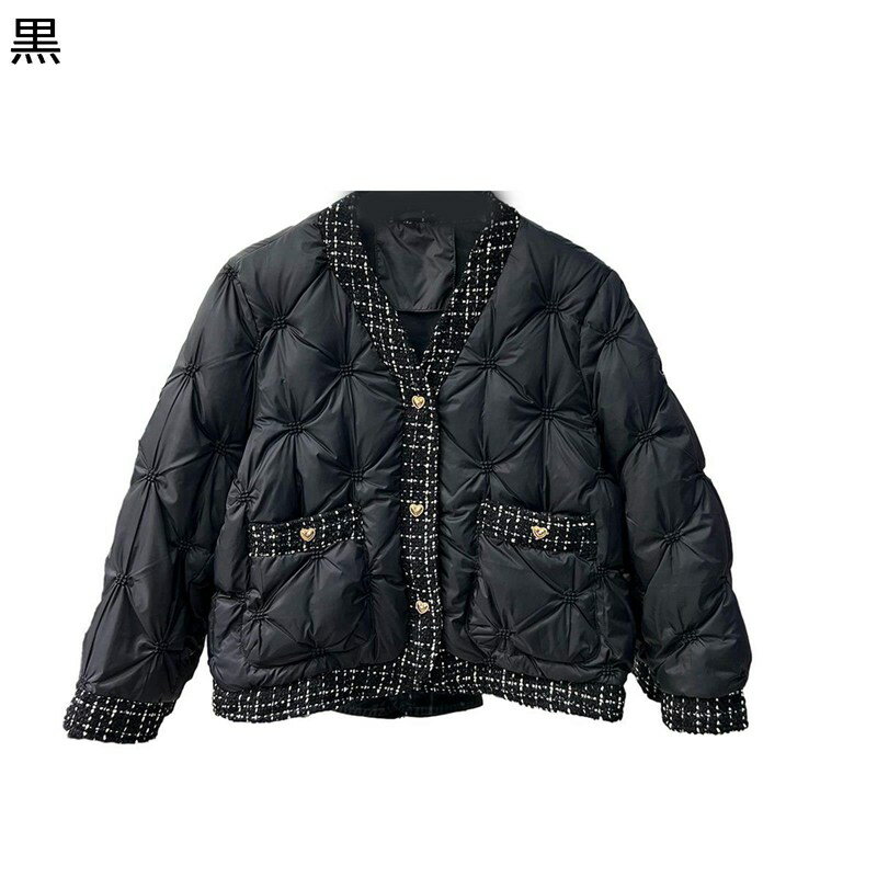 ダウンジャケット アヒル羽毛 レディース Vネック キルティング ウィンタージャケット ポケット付き ボタン付き 長袖 保温性 ダウン入り 柔らかい 軽便 撥水 耐洗 シンプル オシャレ 秋 冬