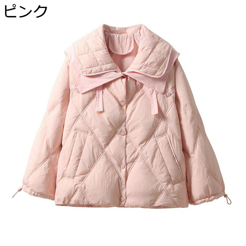 ダウンジャケット ジャケット レディース ボタン付き 折り襟 セーラー襟 アーガイル柄 アヒル羽毛 ダウン 長袖 冬服 暖かい 防寒保温 コート 女性用 エレガ...