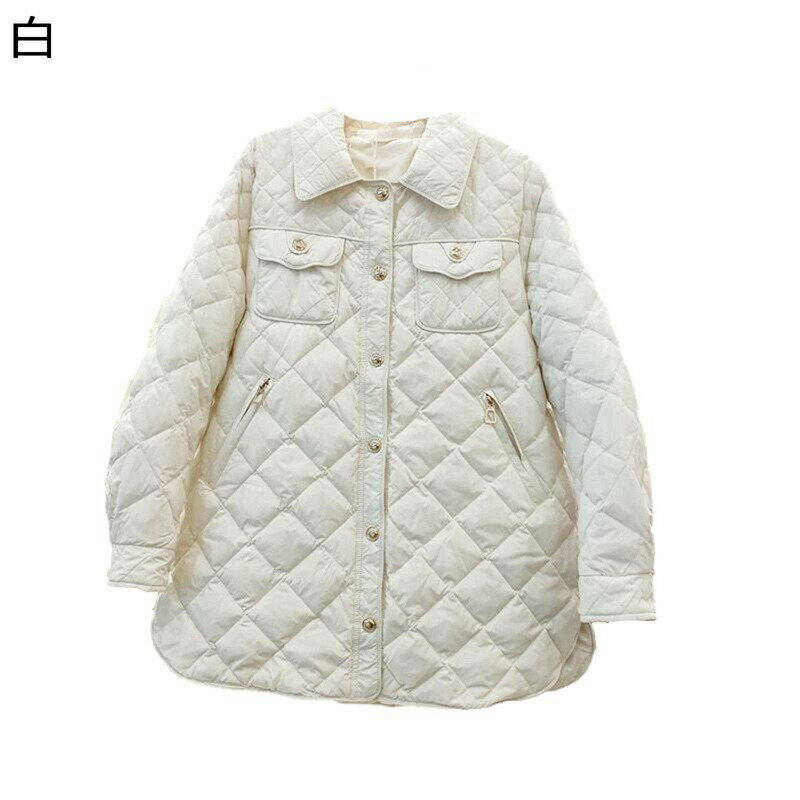 ダウンジャケット レディース 折り襟 金属ボタン付き キルティング アーガイル柄 アヒル羽毛 防寒ジャケット ダウン入れ 長袖 あったか 軽い 極暖 防水 アウ...