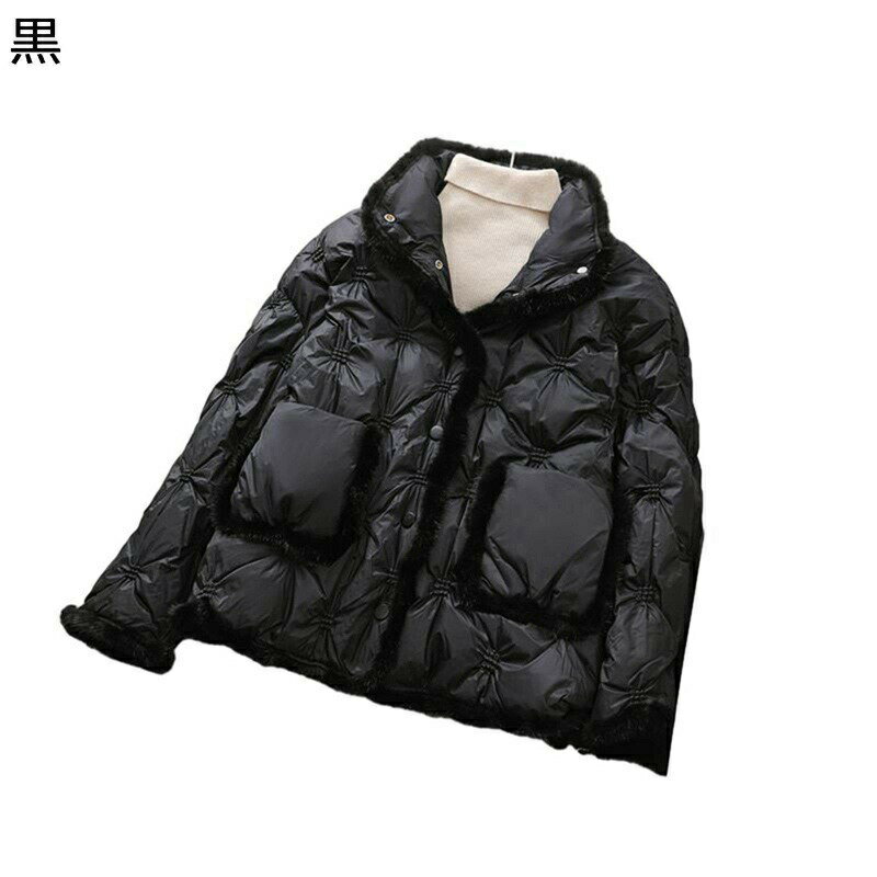 ダウンジャケット フェイクファー ショート 立ち襟 レディース アヒル羽毛 ダウン ボタン付き アウタージャケット 長袖 秋 冬 保温 コート 女性用 ゆったり おしゃれ トレンド お洒落 日常