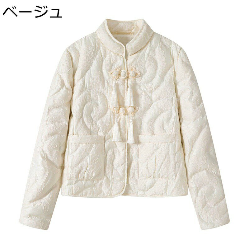 ダウンジャケット レディース ショート パール ウルトラライト ウィンタージャケット 真珠 立ち襟 ポケ..