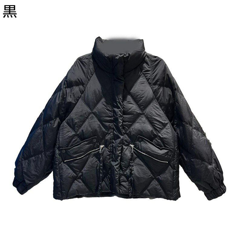 ダウンジャケット レディース アーガイル 立ち襟 ジップアップ ジップポケット ゆったり ダウン入れ ジャケット アヒル羽毛 ウルトラライトジャケット 長袖 暖...