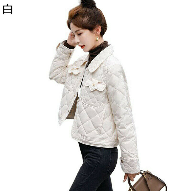 ダウンジャケット レディース ショート 折り襟 アーガイル柄 ボタン付き ダウン入れ ジャケット アヒル羽毛 ウルトラライト 長袖 暖かい トップス 秋冬 柔ら...