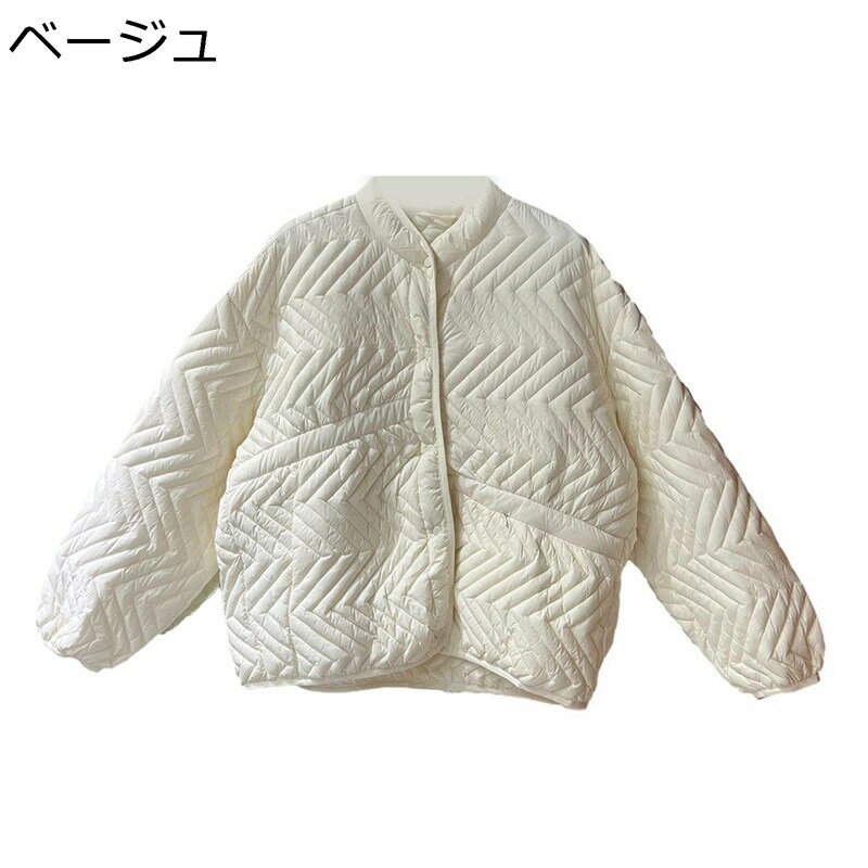 ダウンジャケット レディース ノーカラー キルティング ダウン入れ ポケット付き ボタン付き ジャケット アヒル羽毛 ライトジャケット 長袖 暖か トップス 冬 軽い シンプル よい手触り