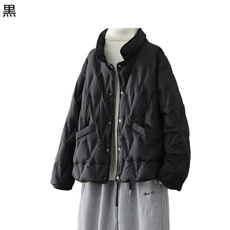 ダウンジャケット ボタン付き アーガイル柄 レディース ポケット付き 立ち襟 アヒル羽毛 ダウンコート ダウン入 長袖 保温性 柔軟 防水性 アウター 女性用 ...