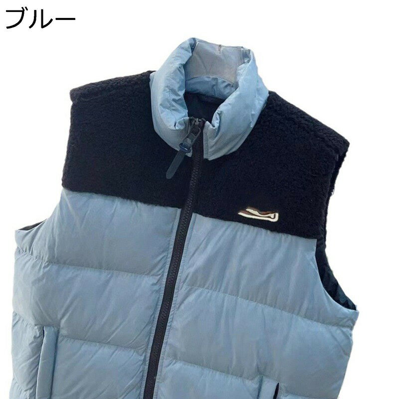 ダウンジャケット フリースベスト 切り替え ダウン90 ダウンベスト メンズ ユニセックス ダウンコート 袖なしジャケット ジップポケット チョッキ 防寒ベスト 秋冬 厚地 防風防寒 オシャレ