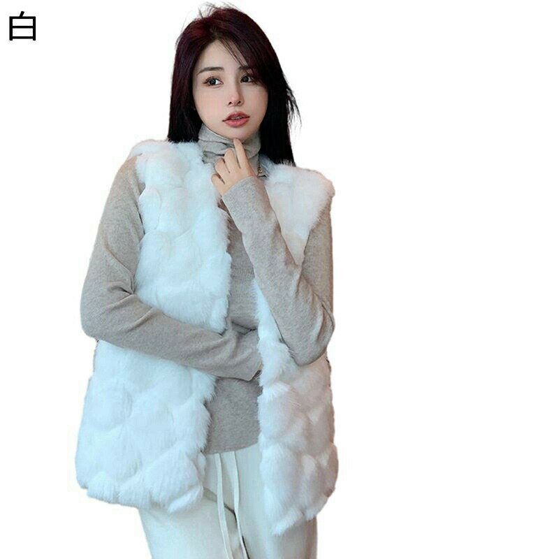 ファーベスト レディース 毛皮ベスト チョッキ キルティング ショート 毛足長い 冬着 秋服 袖なし フェイクファー ボア ゆる ルーズ あったか 上着 エレガント 無地 フォックス調 着やせ カジュアル