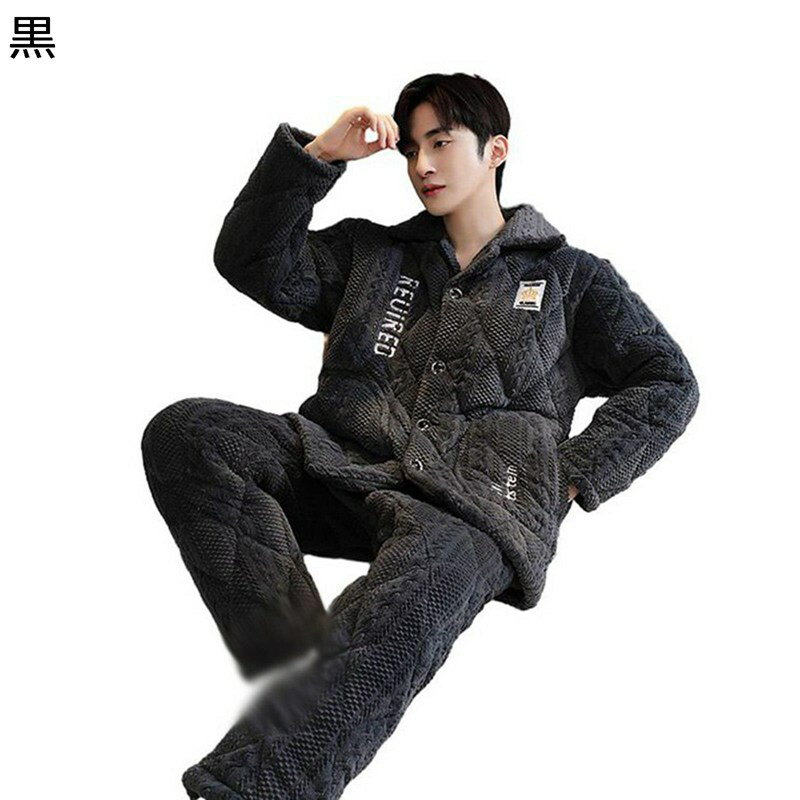 ルームウェア 5xl 中綿 メンズ パジャマ 秋冬服 2着セット 三重 フランネル おおきいサイズ 寝間着 折..