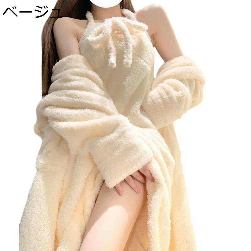 ナイトウェア 長袖 ルームワンピース 耳付きフード ネルパジャマ 2点セット キャミソール 秋冬着 バスローブ ガウン ネグリジェ 寝衣 ふわもこ 暖かい 発熱 ファッション 姫系 セクシー ホテル