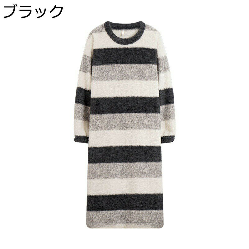 4xl ワンピース ルームウェア ネグリジェ 長袖 秋 冬 もこもこ ロング丈 パッチワーク ラウンドネック おおきいサイズ 簡潔 パジャマ お風呂上がり フランネル 優しい シンプル 通気 あったか