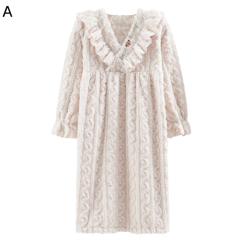 ネルパジャマ レディース ナイトガウン 寝巻き ルームウェア ネグリジェ 防寒保温 暖かい レース飾り 萌え 姫系 ふわふわ ゆったり 秋冬着 ナイトウェア 女の子 便利服 ギフト 肌に優しい