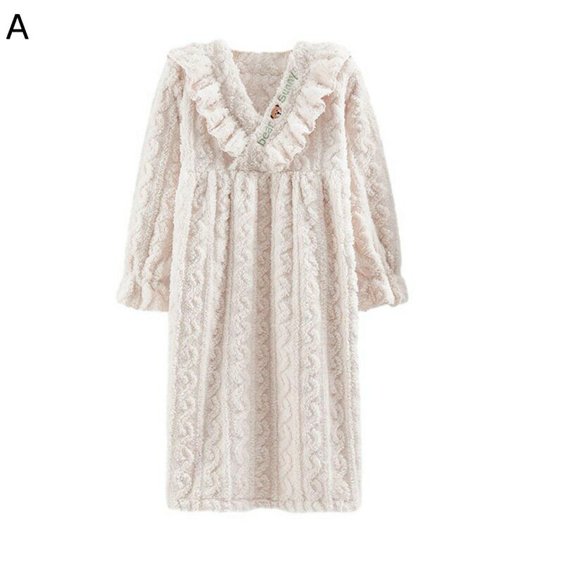 ネグリジェ フランネルパジャマ レディース ナイトガウン レース飾り 寝巻き 保温防寒 暖か ふわもこ 厚い ゆったり 無地 秋 冬 姫系 かわいい 便利服 敏感肌 ギフト ぱじゃま カップル 女の子 ソフト