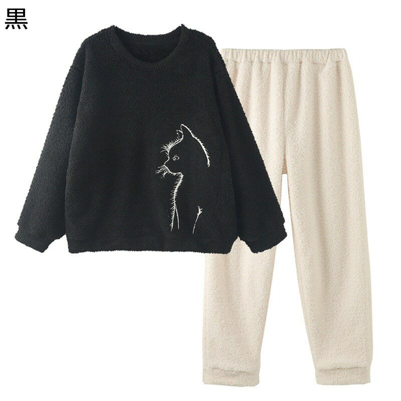パジャマ レディース ねこ M-3XL 丸首 かわいい プルオーバー 無地 もこもこ アニマル クルーネック ナ..