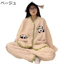 モコモコパジャマ パンダ柄 レディース 上下セット 動物柄 寝間着 寝巻き vネック 長袖トップス ロングパンツ 秋冬着 ふわふわ 暖か ゆったり 柔らか 昼寝...