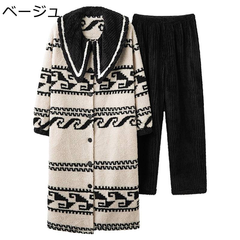 フランネル きる毛布 総柄 ネグリジェ 着る毛布 ナイトガウン 2点セット 衿付き ルームワンピース ローブ 秋冬向き フランネル 寝間着 モコモコルームウェア 冷え対策 ヴィンテージ プレミアム 学生 ギフト