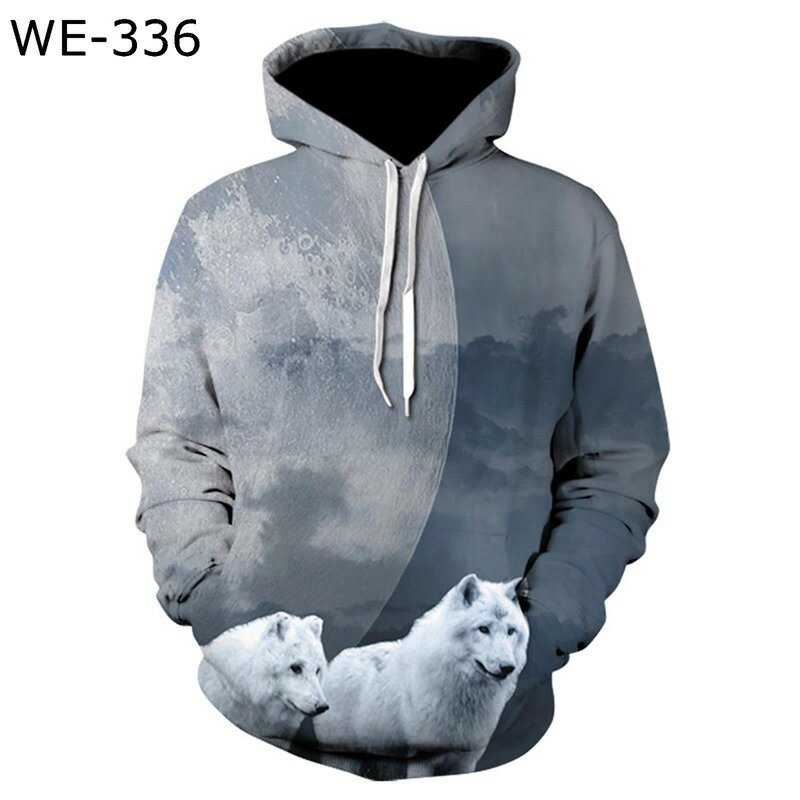 パーカー メンズ プルオーバー 大きいサイズ フード付き カンガルーポケット 春秋 総柄 欧米風 おしゃれ 3Dプリント オオカミ柄 動物柄 ゆったり ストリート カジュアル カップル