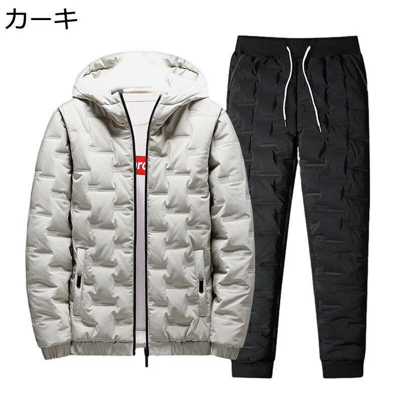 綿入れジャケット フード付き 上下セット ロングパンツ メンズ 2点 キルト 長袖 ジップアップ ゆったり 通気 伸縮性 トレーニングウェア スポーツ プルオーバー 通学 運動 アウトドア 冬服 上着