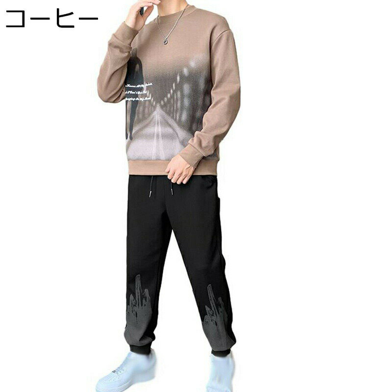 トレーナー メンズ 上下セット 長袖 スウェットパーカー 柄 大きいサイズ 通気速乾 ロングパンツ プルオーバー かっこいい トレーニング スポーツウェア シンプル スウェット 通勤 旅行 春秋服 トップス