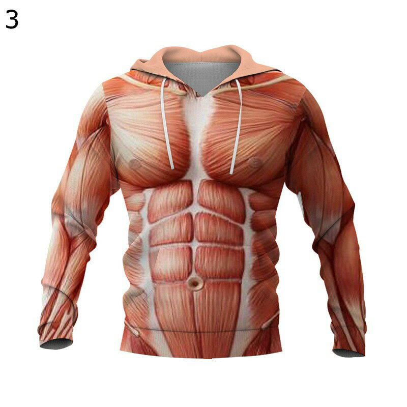 パーカー プルオーバー メンズ 大きいサイズ フード付き 欧米風 お洒落 3Dプリント 筋肉柄 春秋 総柄 ストリート カジュアル 肌触りがいい 耐久性 男女兼用 アウトドア スポーツ