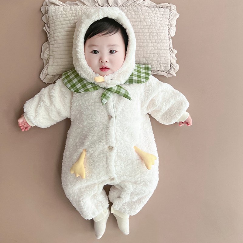 着ぐるみ ロンパース 赤ん坊 キッズ フード付 前開き カバーオール ボタン スカーフ付 保温厚手 ジャンプスーツ ベビー 着せ替え便利 暖かい 可愛い 部屋着 赤ちゃん服 柔らかい 出産祝い 記念撮影 秋冬